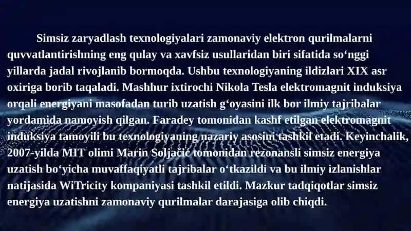 Simsiz zaryadlash texnologiyalari 2