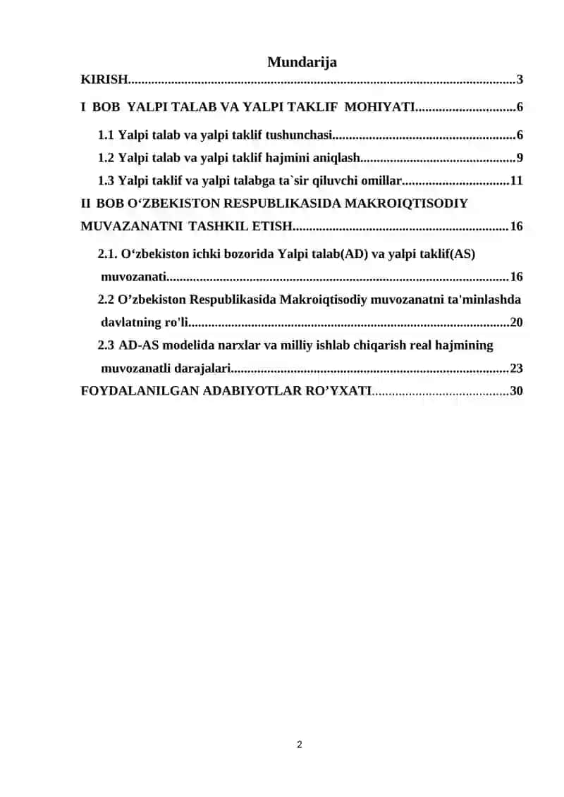 YALPI TALAB VA YALPI TAKLIF MODELIDA MAKROIQTISODIY MUVOZANAT 2