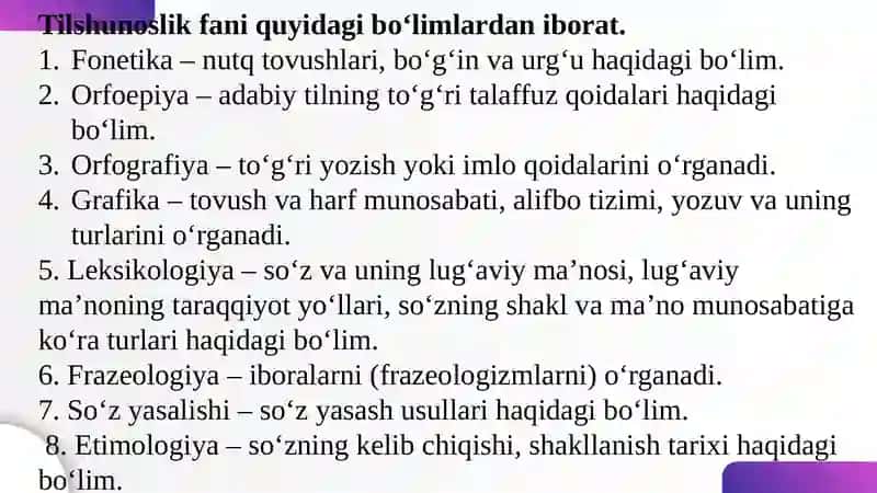 Tilshunoslik va uning bo‘limlari 2