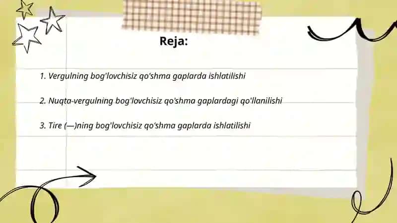 Vergulning bog'lovchisiz qo'shma gaplarda ishlatilishi 2