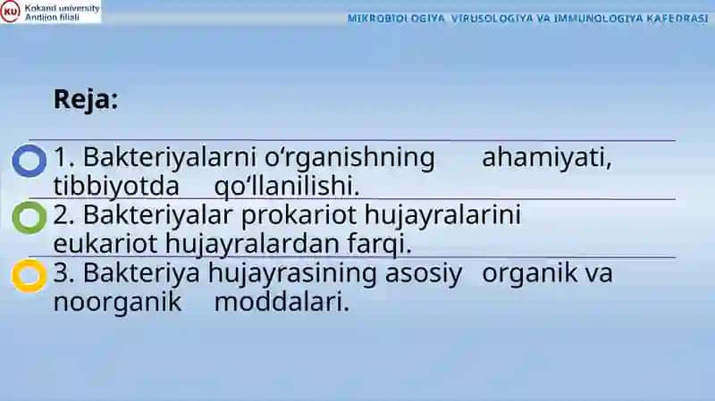 Ma’ruza: Bakteriya hujayrasining tuzilishi va kimyoviy tarkibi, o‘lchamlari 2