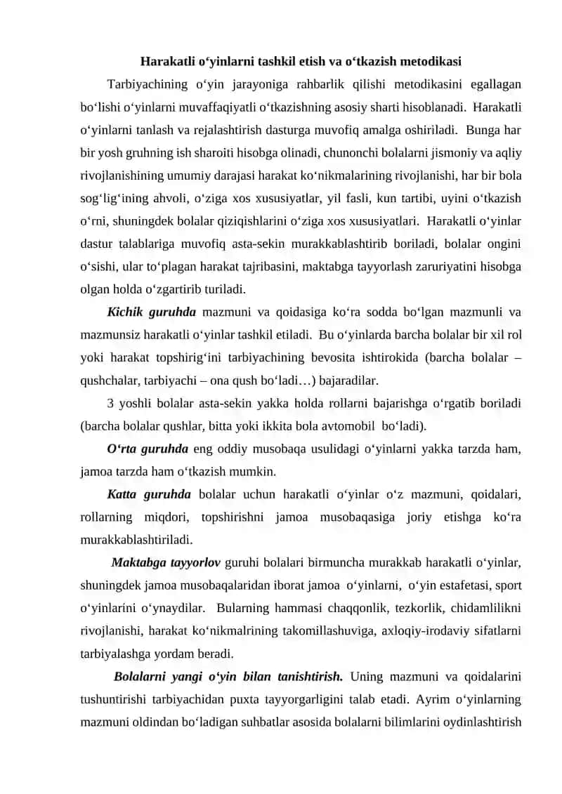 Harakatli o‘yinlarni tashkil etish va o‘tkazish metodikasi 2