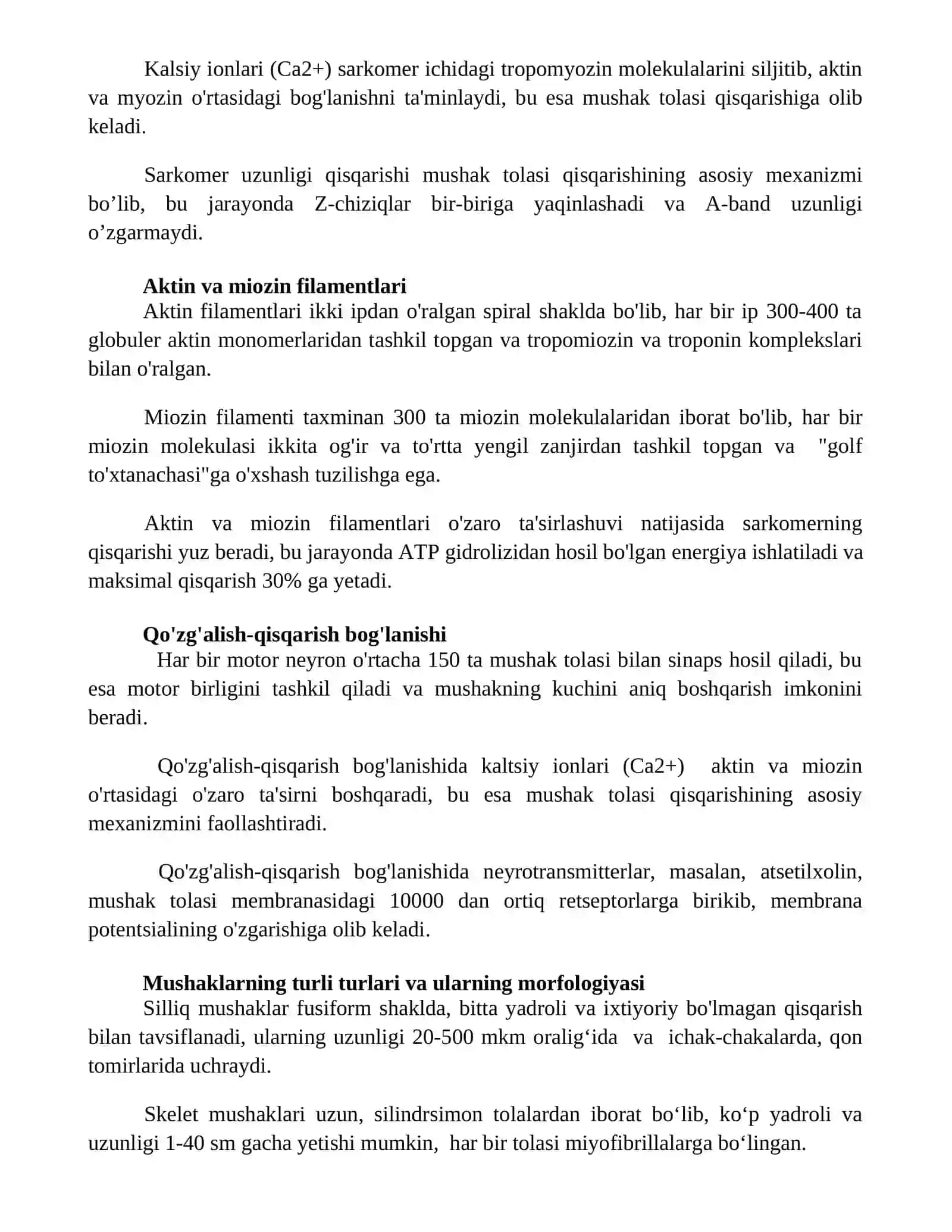 Mushak qisqarishi mexanizmining morfologik asoslari 2