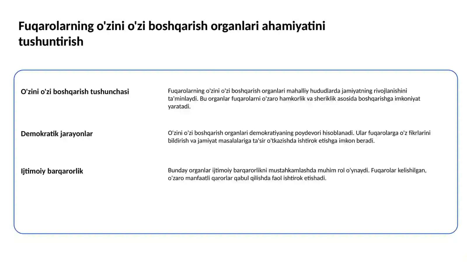 Jamiyatning ijtimoiy tuzilishida fuqarolarning o'zini o'zi boshqarish organlari faoliyati 2