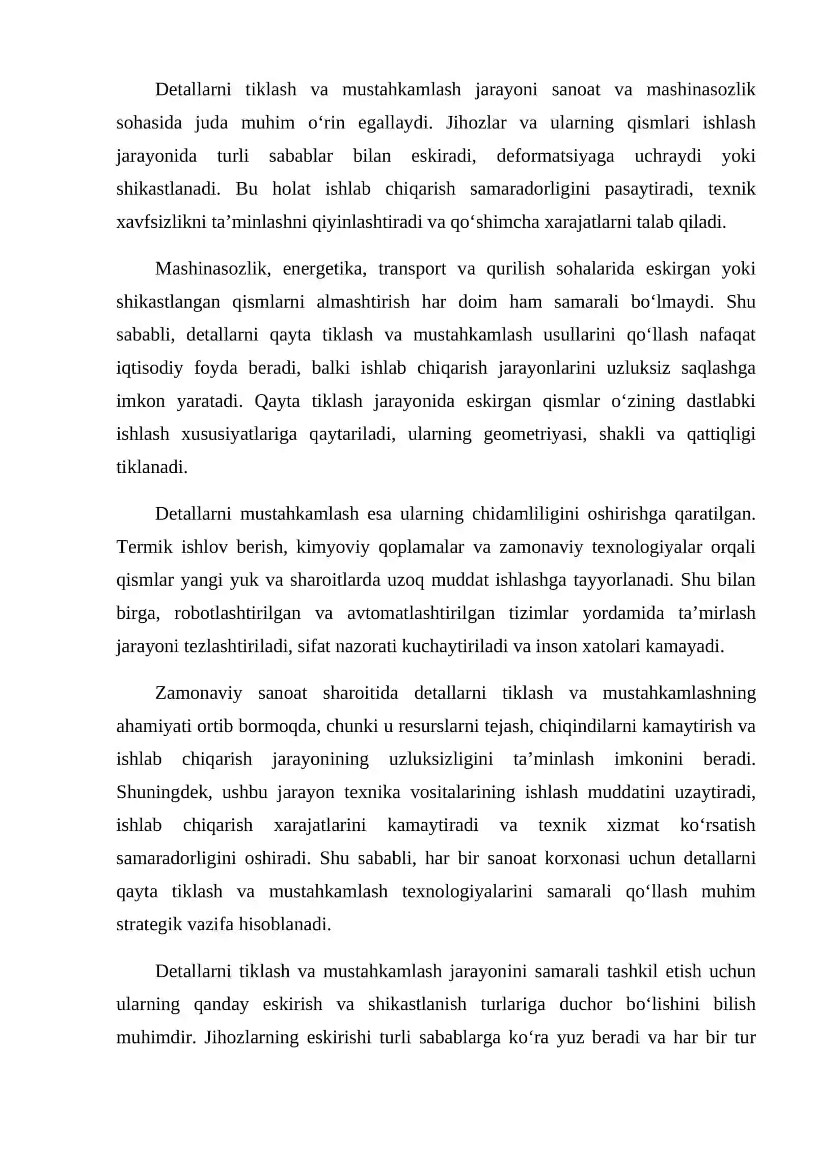 Detallarni tiklashda qayta tiklash va mustahkamlash 2