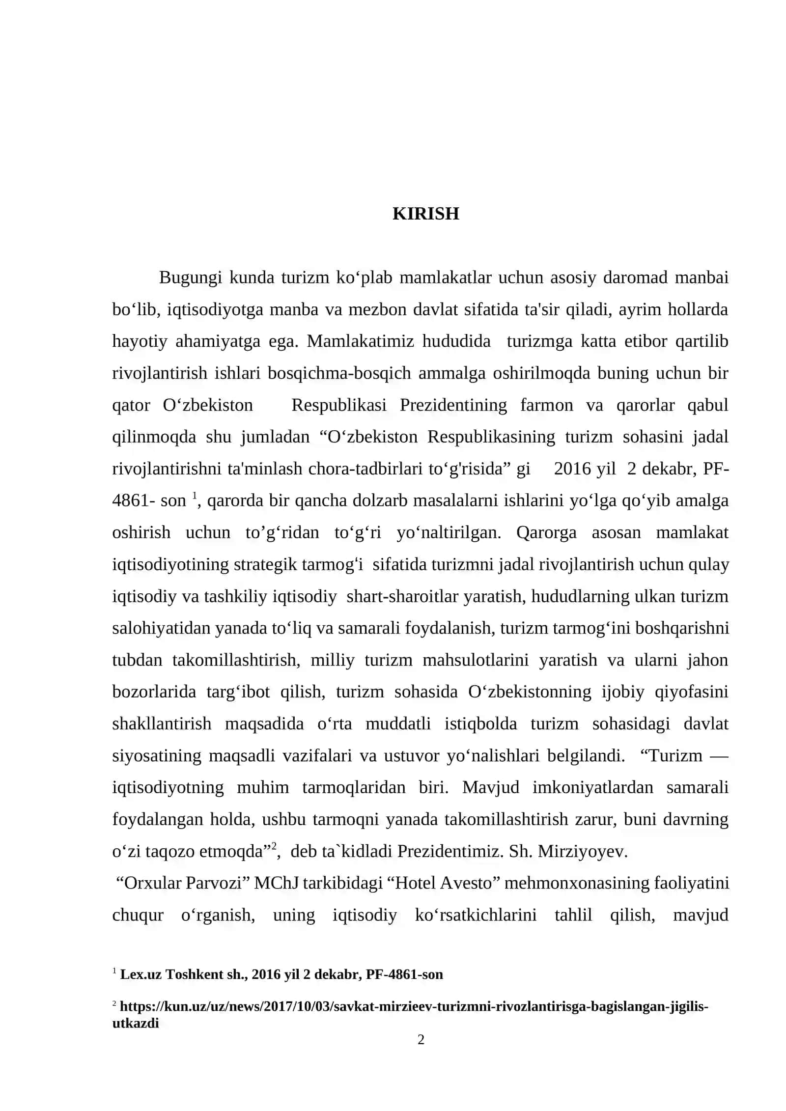 “Orxular Parvozi” MChJ va “Hotel Avesto” mehmonxonasining umumiy tavsifi 2