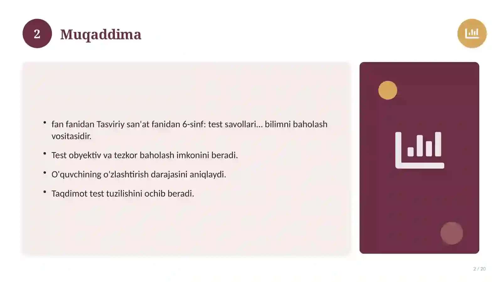 Tasviriy san'at fanidan 6-sinf: test savollari to'plami 2