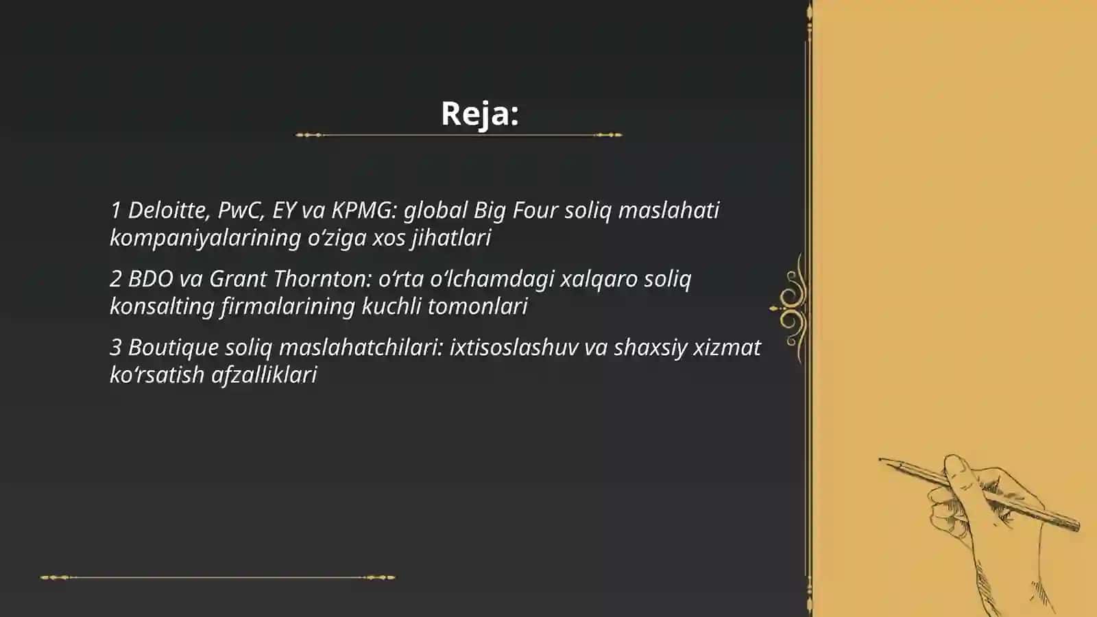 Deloitte, PwC, EY va KPMG: global Big Four soliq maslahati kompaniyalarining o‘ziga xos jihatlari 2