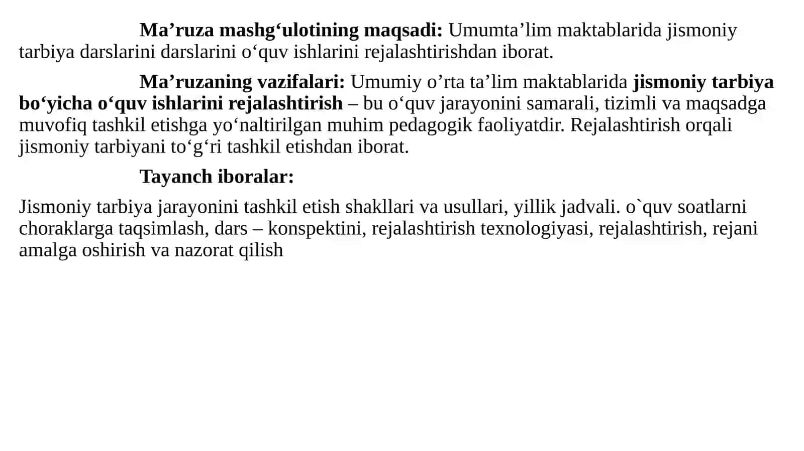 Jismoniy tarbiya bo'yicha o'quv ishlari 2