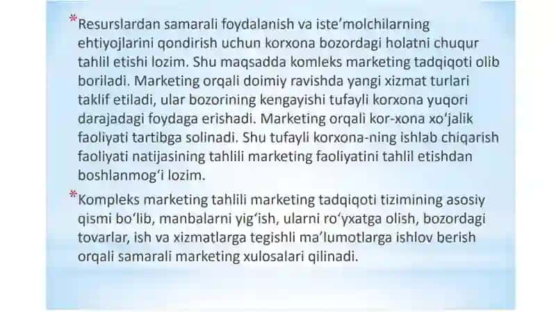 XO‘JALIK YURITUVCHI SUB’EKTLARNING MARKETING FAOLIYATIDA TAHLIL 2