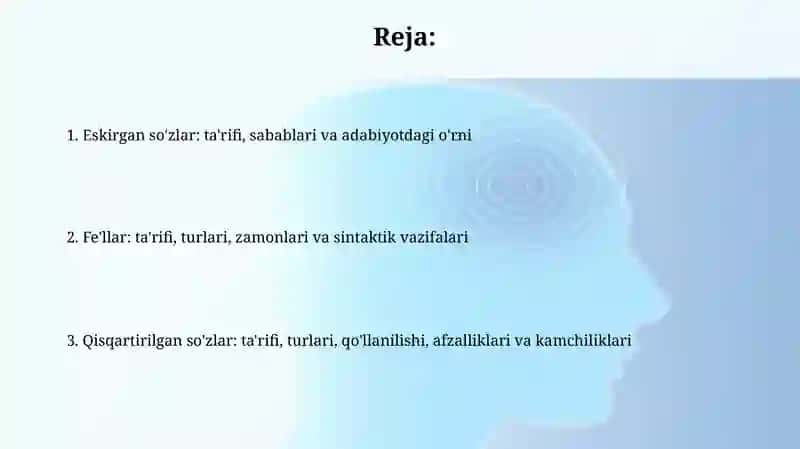 Eskirgan so'zlar, Fe'llar, Qisqartirilgan so'zlar 2