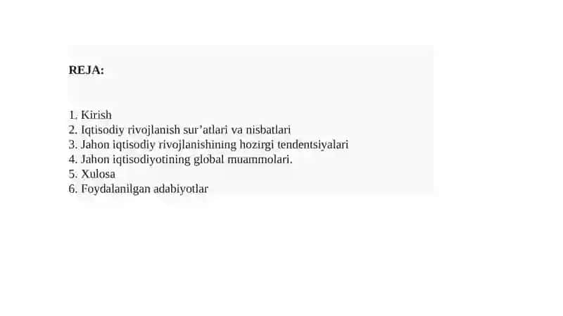 Jahon iqtisodiyoti dagi global muammolar va uning halqilar ichidagi yo'llari 2