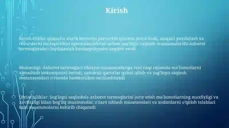 Tibbiy Muassasalarida At Tarmoqlaridan Foydalanish 2