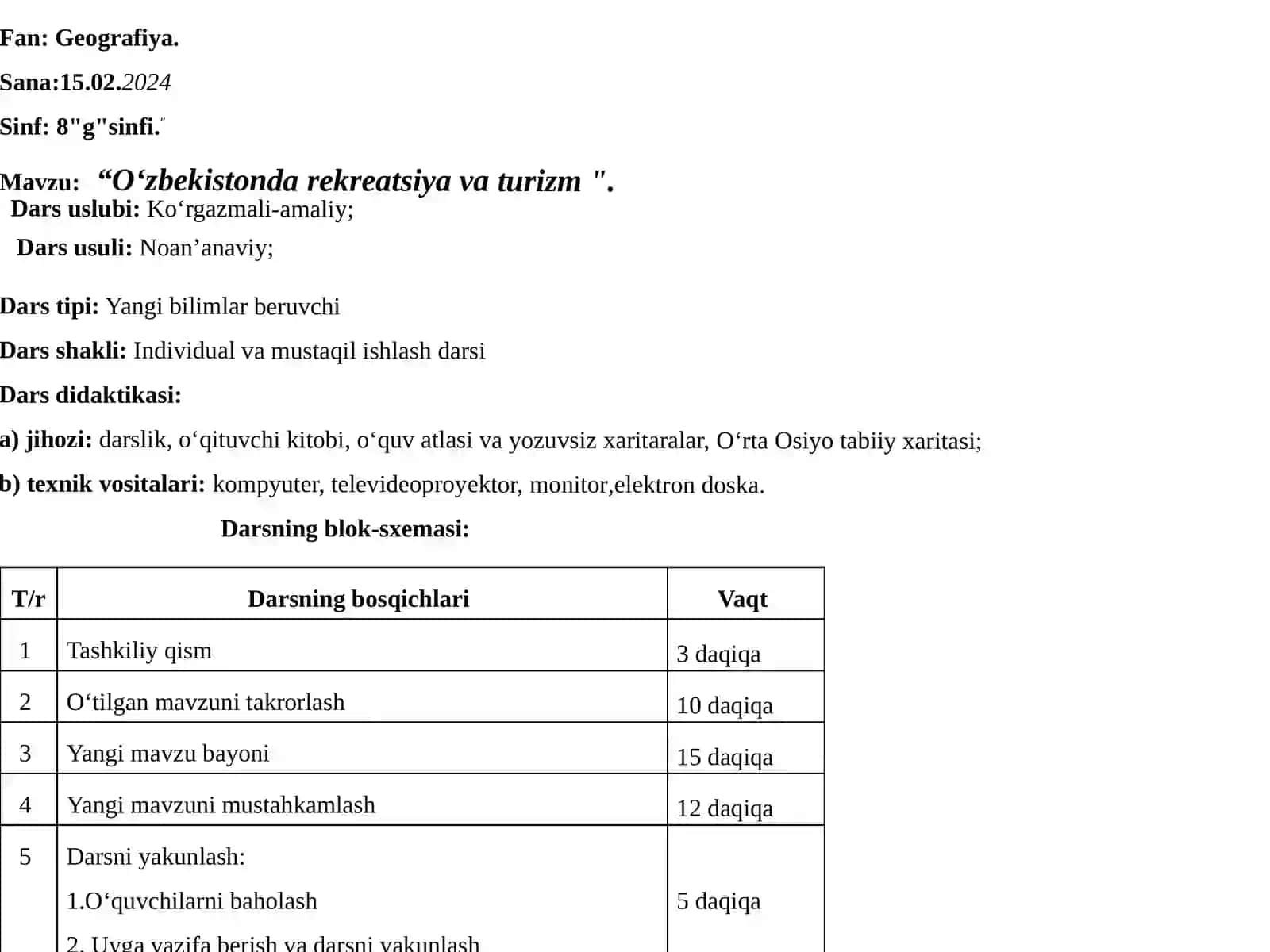 OʻZBEKISTONDA REKREATSIYA VA TURIZM 2