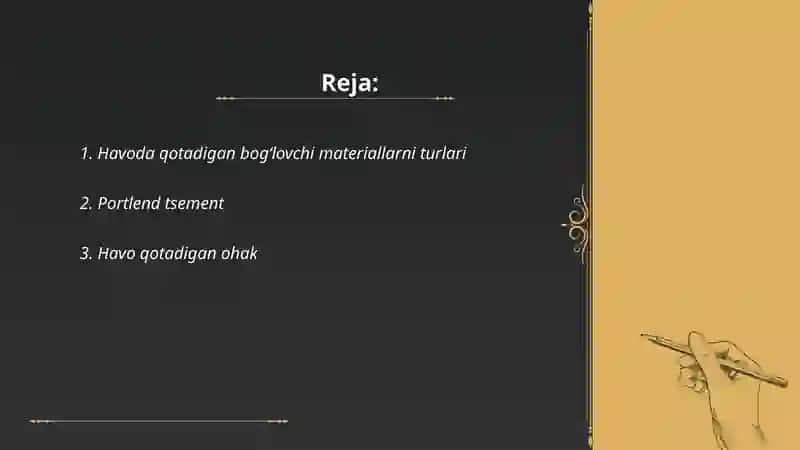 Havoda qotadigan bogʻlovchi materiallar 2