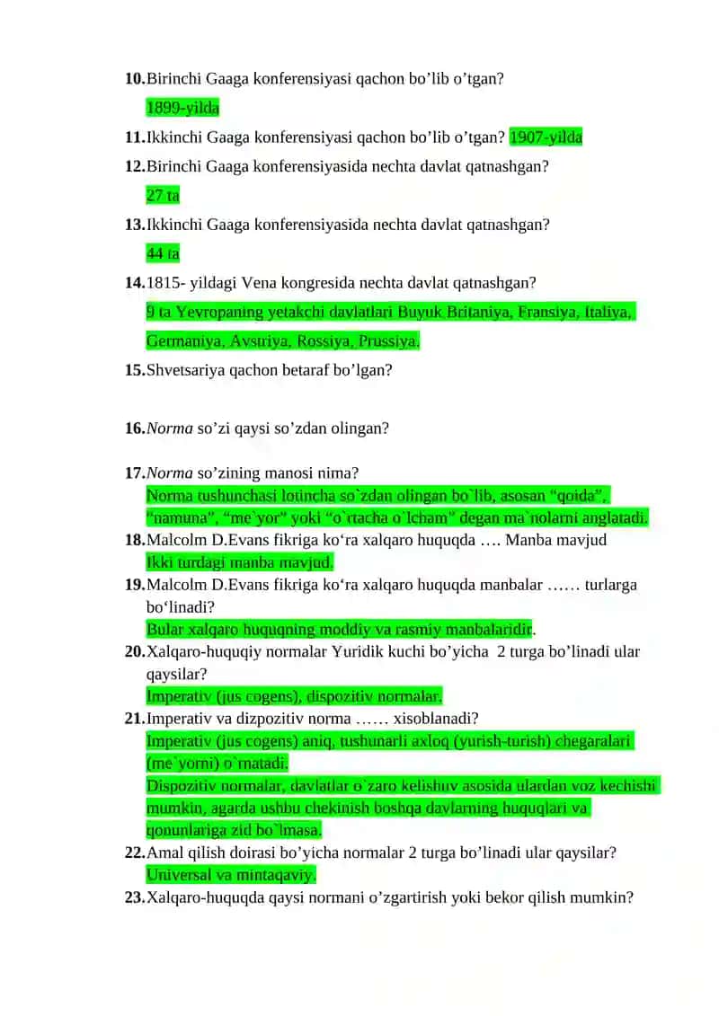Xalqaro ommaviy huquq savollariga javoblar 2