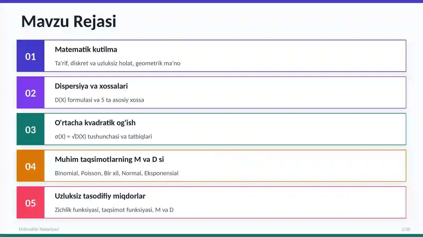 MATEMATIK KUTILMA DISPERSIYA VA XOSSALARI 2