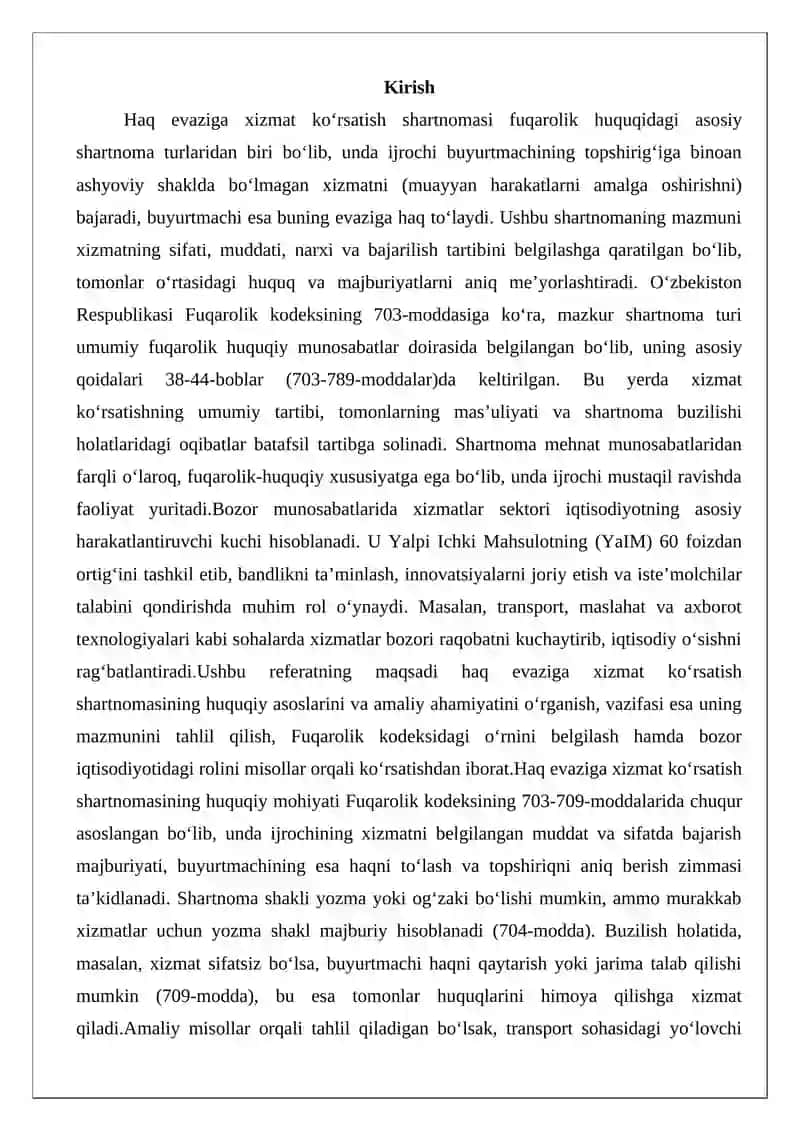 Haq evaziga xizmat ko‘rsatish shartnomasi 2