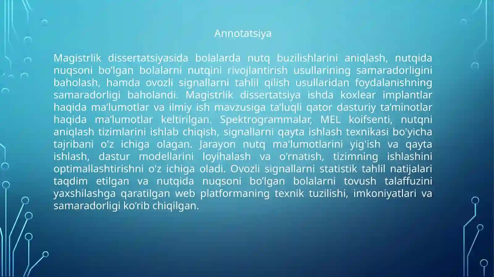 NUTQIDA NUQSONI BOR BOLALARNI OVOZ TALAFFUZINI YAXSHILASHGA QARATILGAN WEB DASTURIY TA’MINOT 2
