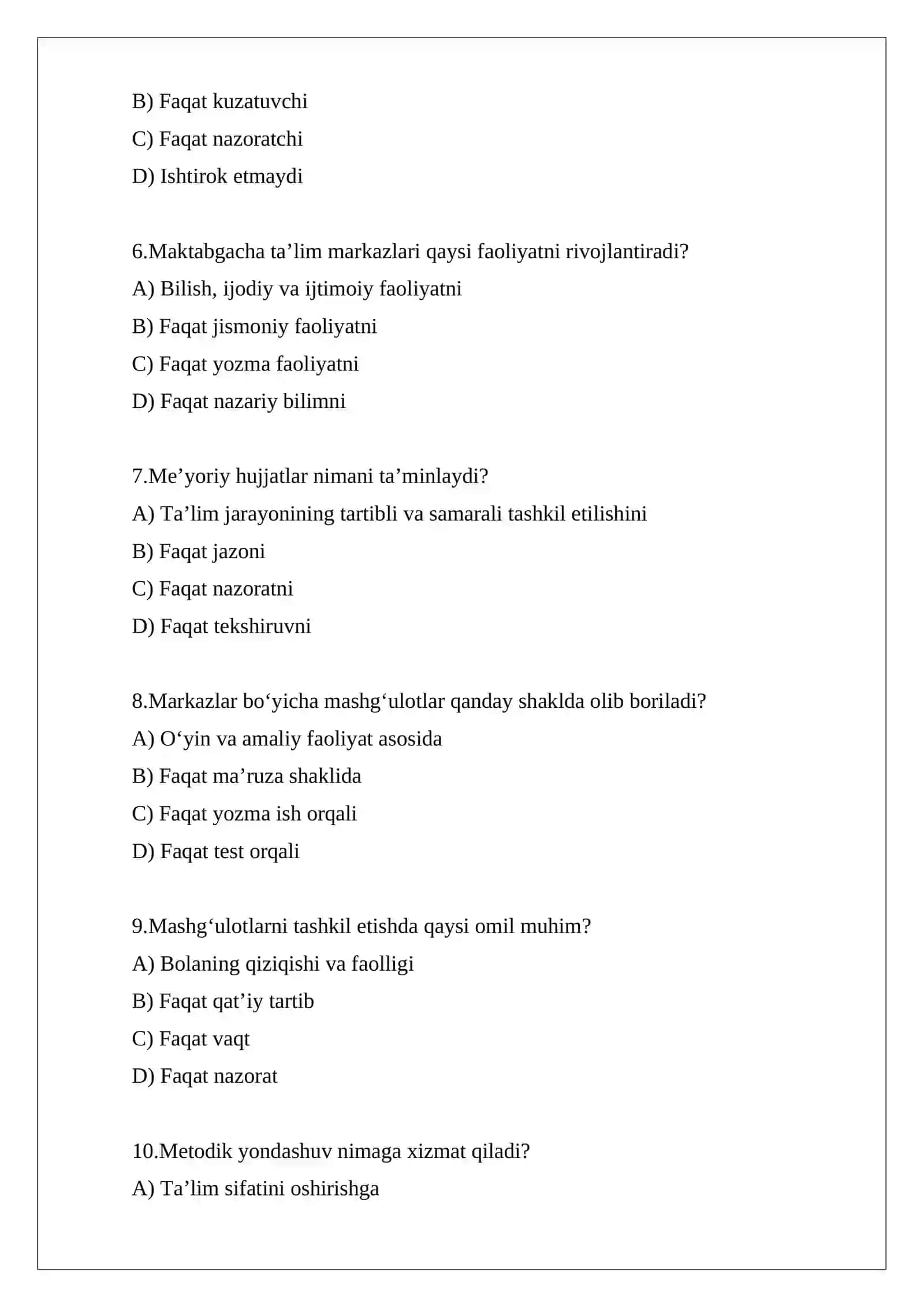 Maktabgacha taʼlim tashkilotlarida markazlar bo'yicha mashgʻulotlarni tashkil etishni qo'llashning me'yoriy metodik asoslari 2