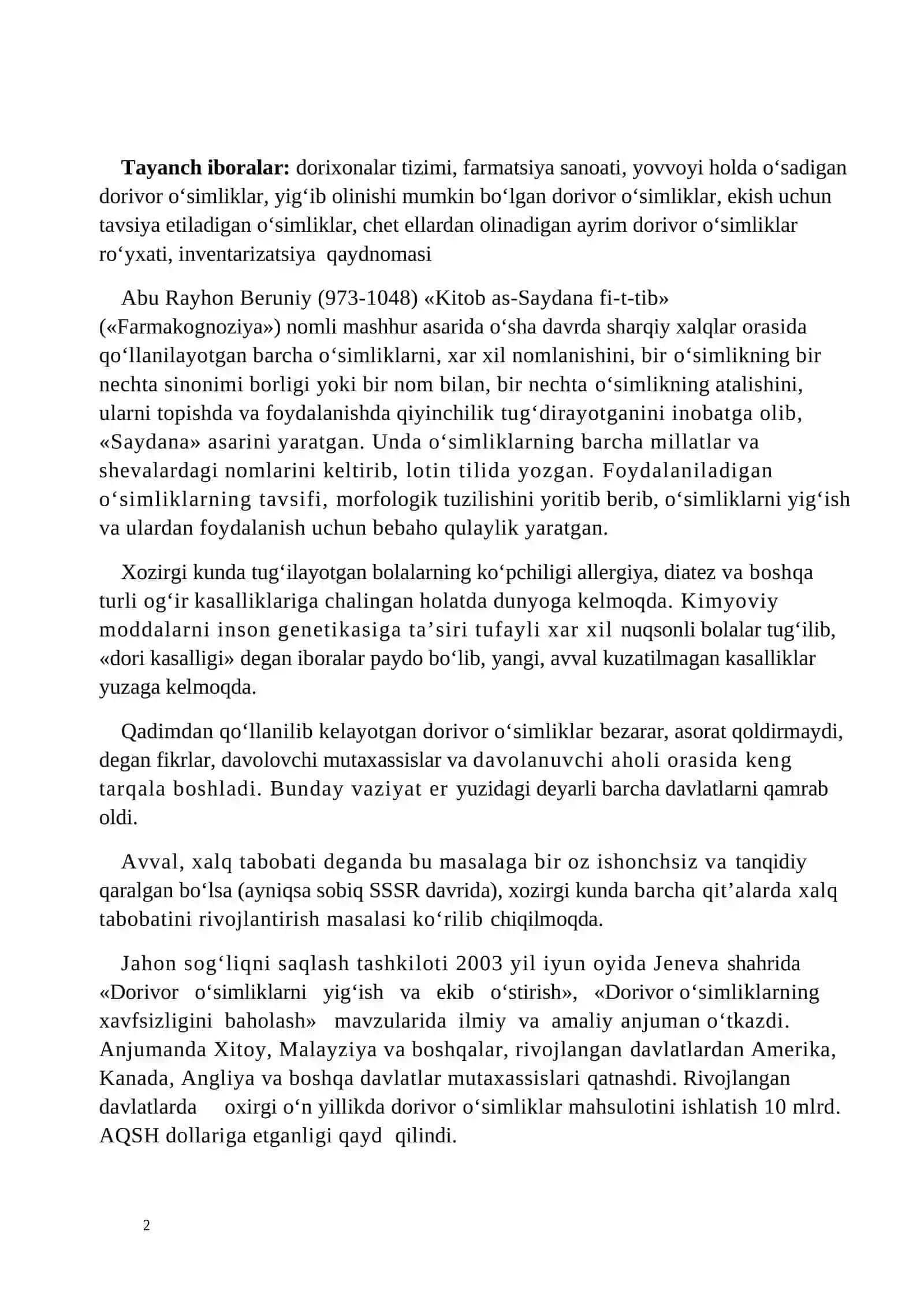 Dorixonalar tizimida va farmatsiya sanoati uchun tayyorlanadigan o‘simliklar 2