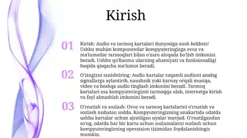Ovoz Va Tarmoq Kartalari Bilan Tanishish, Ularini O’Rnatish Va Sozlashni O’Rganish 2