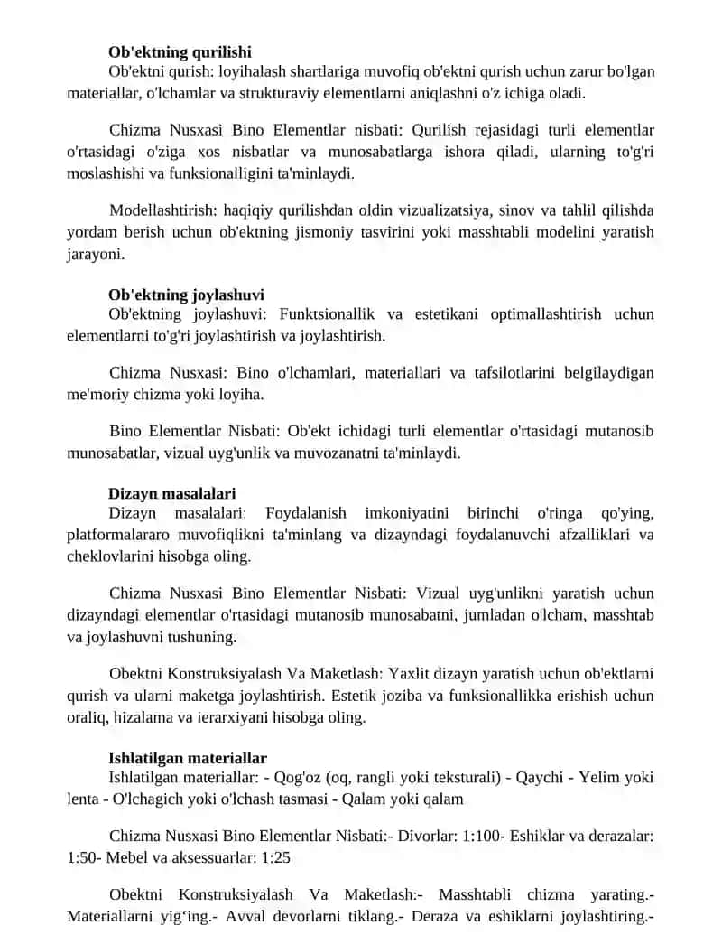 Bino Elementlar Nisbati Obektni Konstruksiyalash Va Maketlash 2