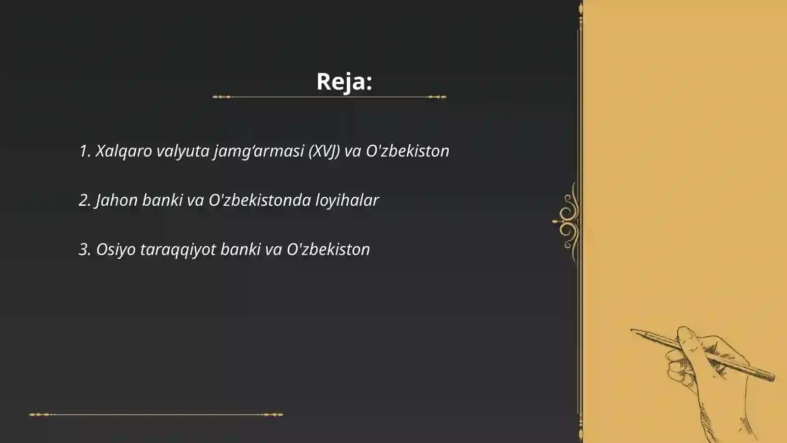 Xalqaro moliya institutlari va ularning O'zbekiston bilan aloqasi 2