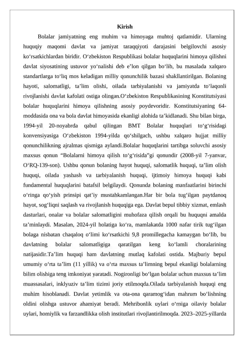 Bolalar huquqini ta’minlash bo‘yicha milliy qonunchilik 2