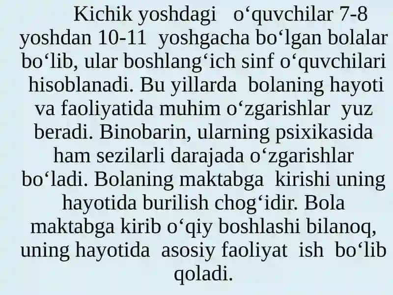 Kichik maktabyoshidavrida psixik rivojlanish xususiyatlari 2
