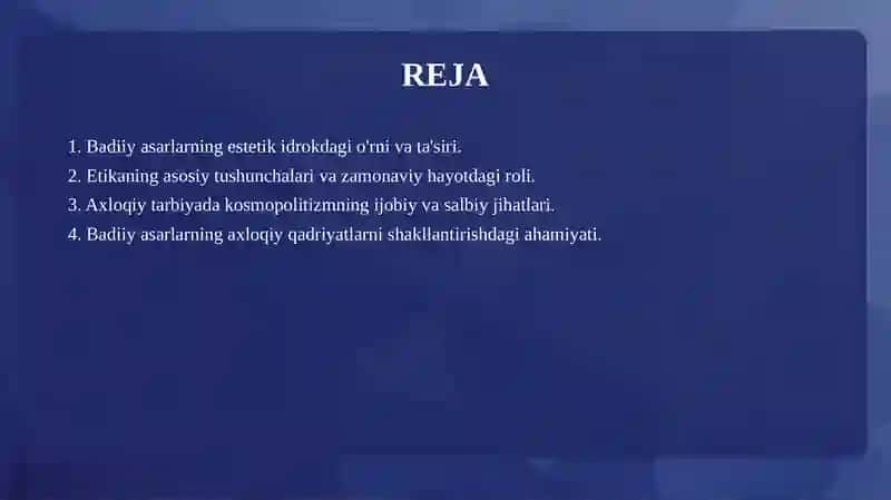 Dunyoni estetik idrok etishda badiiy asarlarning ahamiyati. 2