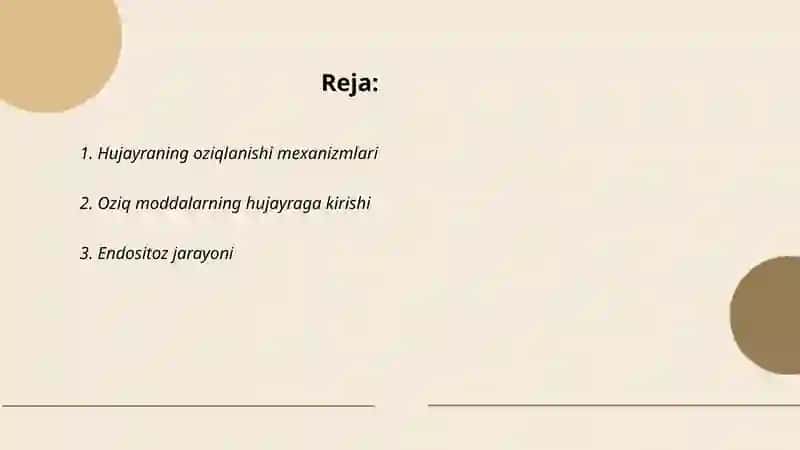 Hujayraning oziqlanishi 2