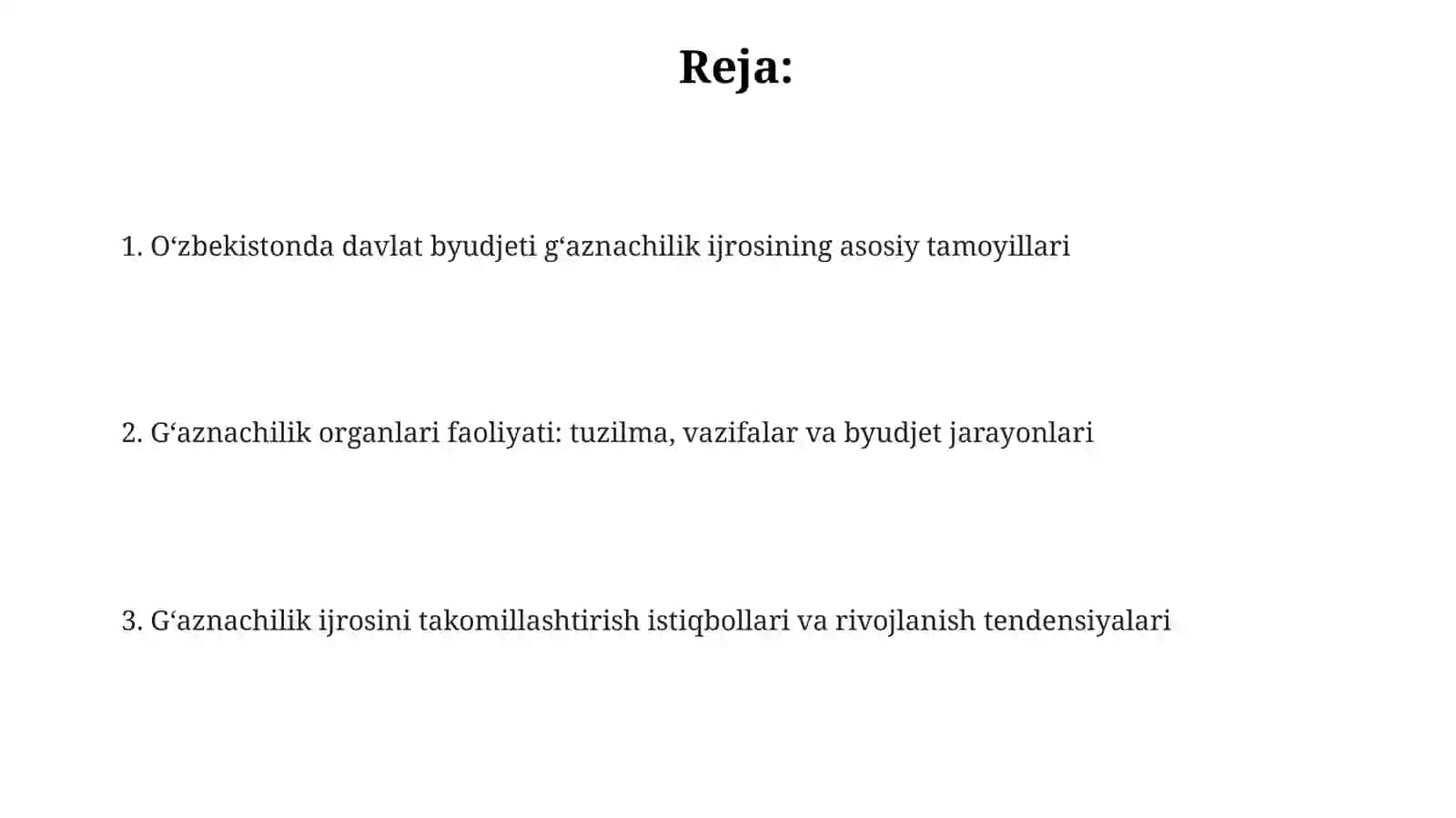 O’zbekiston Respublikasi davlat Budjeti g’aznaijrosinijoriyetilishi 2