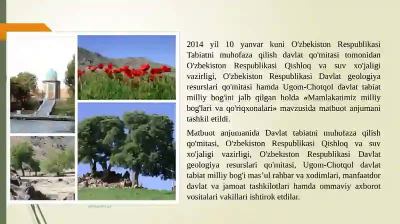 Mamlakatimiz milliy bog'lari va qo'riqxonalar 2