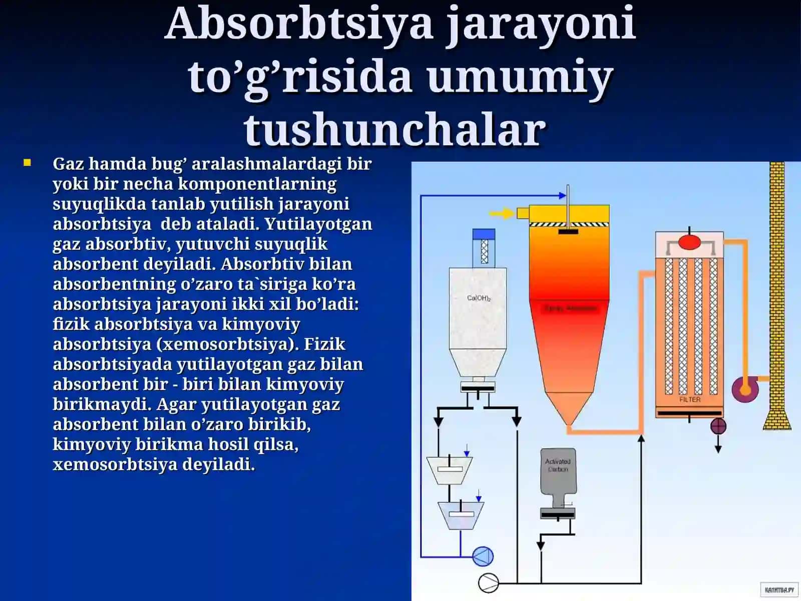Gazlarni tozalash usullari (absorbsiya, adsorbsiya) 2