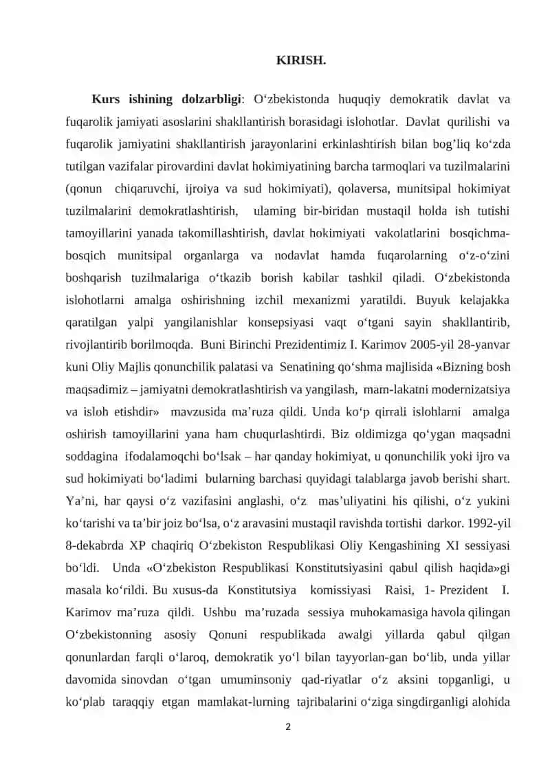 O‘ZBEKISTONDA DEMOKRATIK, FUQAROLIK JAMIYATI ASOSLARINING SHAKLLANISHI, AMALGA OSHIRILGAN SIYOSIY ISLOHOTLAR. 2