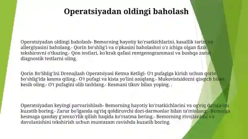Qorin Bo‘Shlig‘Ini Drenajlash Operatsiyasi Ketma Ketligi 2