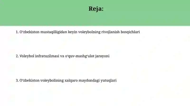 Istiqloldan sōng Ōzbekistonda voleybolni rivojlanishi 2