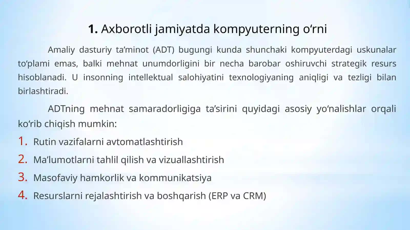 Kasbiy faoliyatda amaliy dasturlardan foydalanish asoslari 2