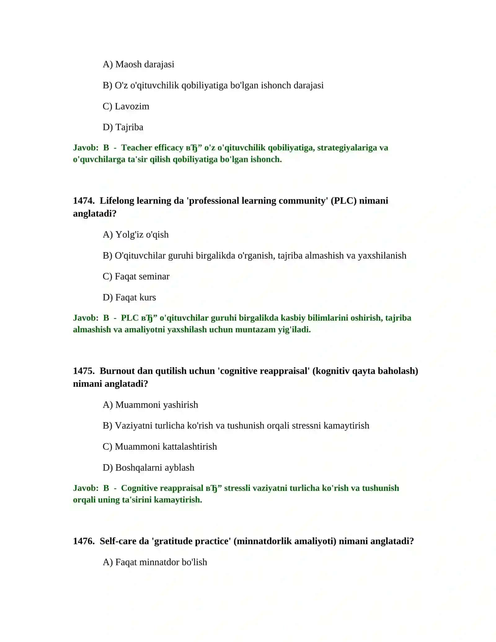 BOSHLANG'ICH TA'LIM O'QITUVCHISI TEST SINOVLARI 2
