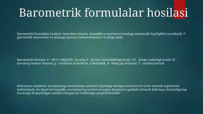 Barometrik Formula. Bolsman Taqsimoti 2