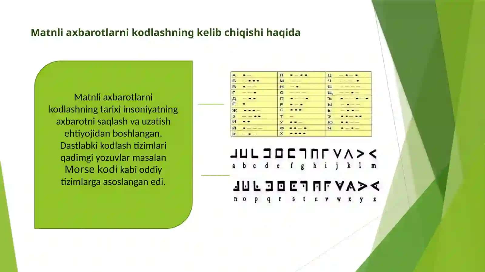 MATNLI AXBAROTLARNI KODLASHNING TURLI USULLARI 2