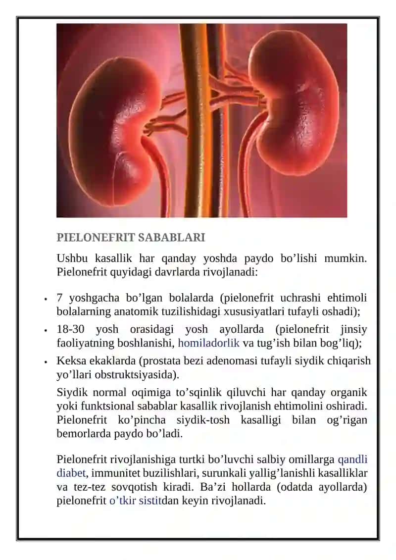 Pielonefrit — O’TKIR VA SURUNKALI TURI, ALOMATLARI, ASORATLARI, TASHXISLASH VA DAVOLASH 2