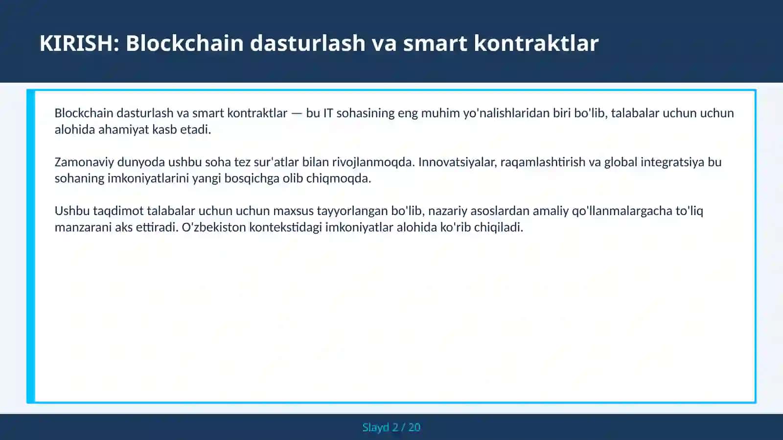Blockchain Dasturlash va Smart Kontraktlar 2