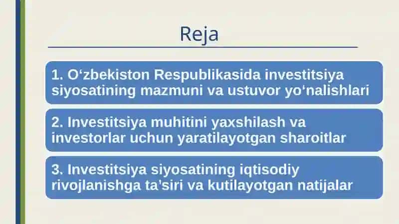 O’zbekiston respublikasi ning investitsiyasiyosati 2