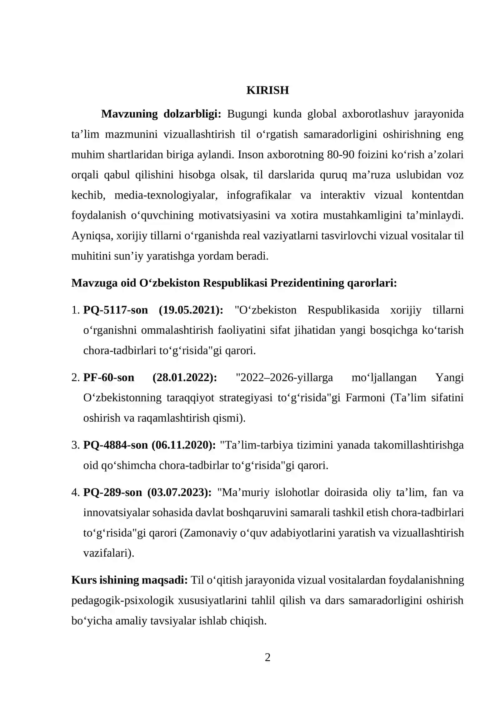 Til o`qitish jarayonida vizual vositalardan foydalanishning amaliy asoslari. 2
