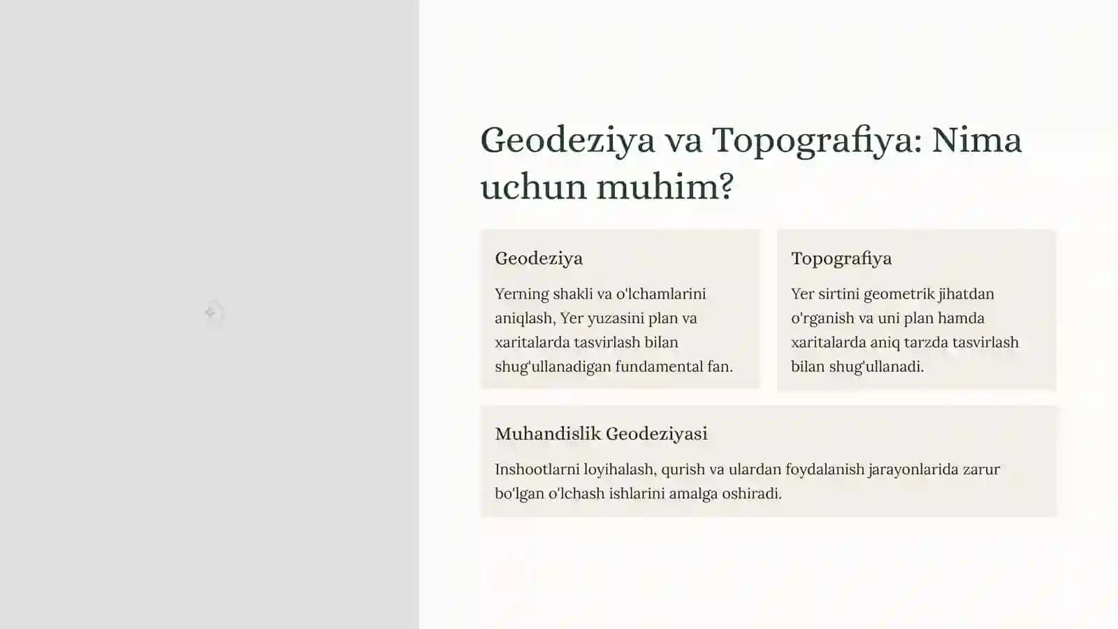 Reysfederlar: Muhandislik Geodeziyasi va Topografik Chizmachilikda Ishlash Qoidalari 2