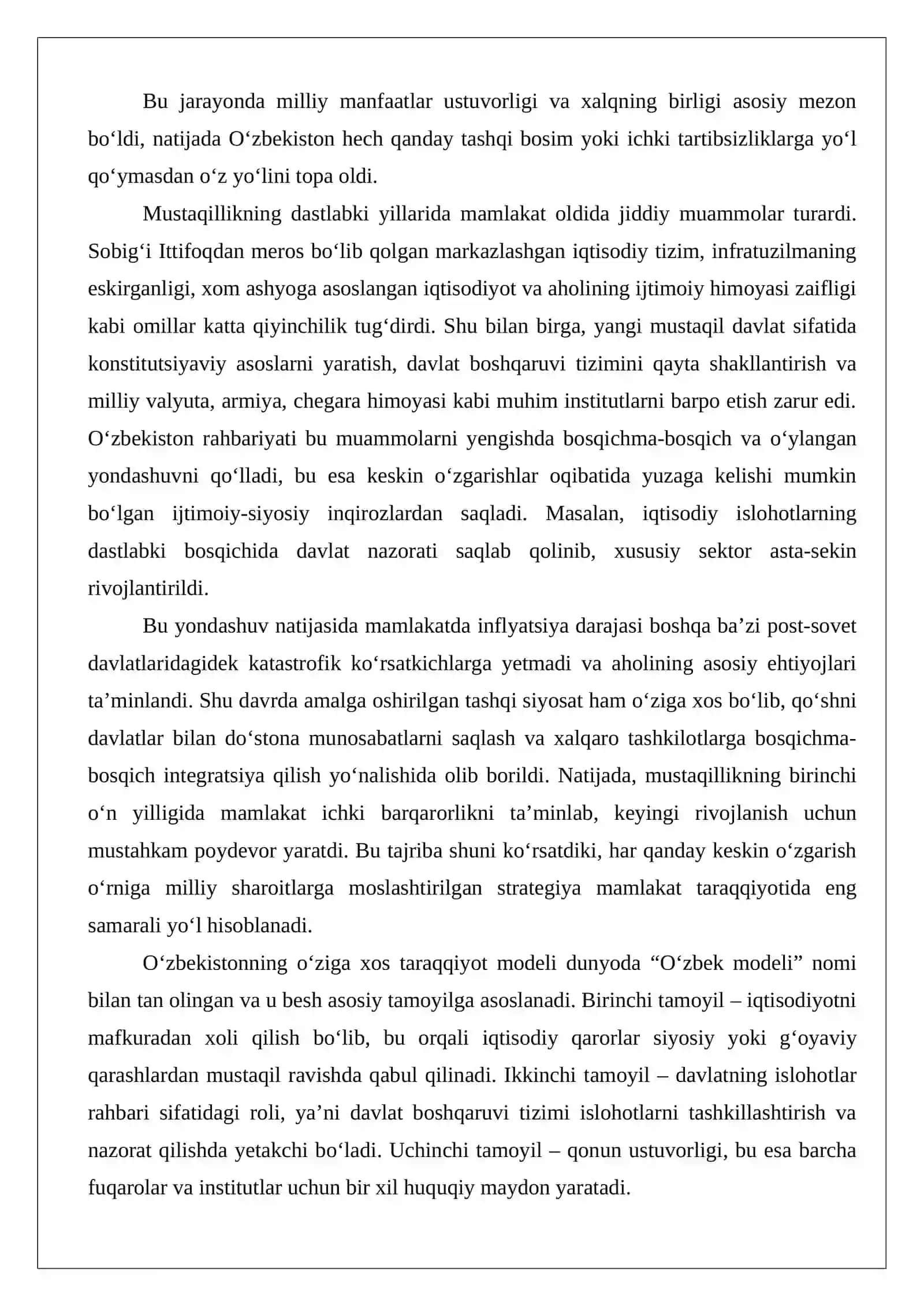 Oʻzbekiston Respublikasining oʻziga xos istiqlol va taraqqiyot yoʻli 2