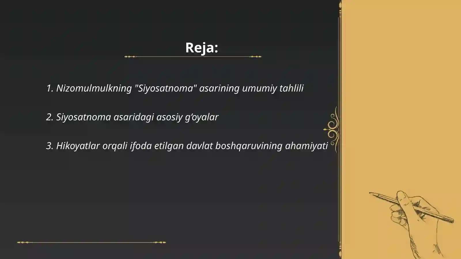 Nizomulmulkning "Siyosatnoma " asaridagi hikoyatlar tahlili 2