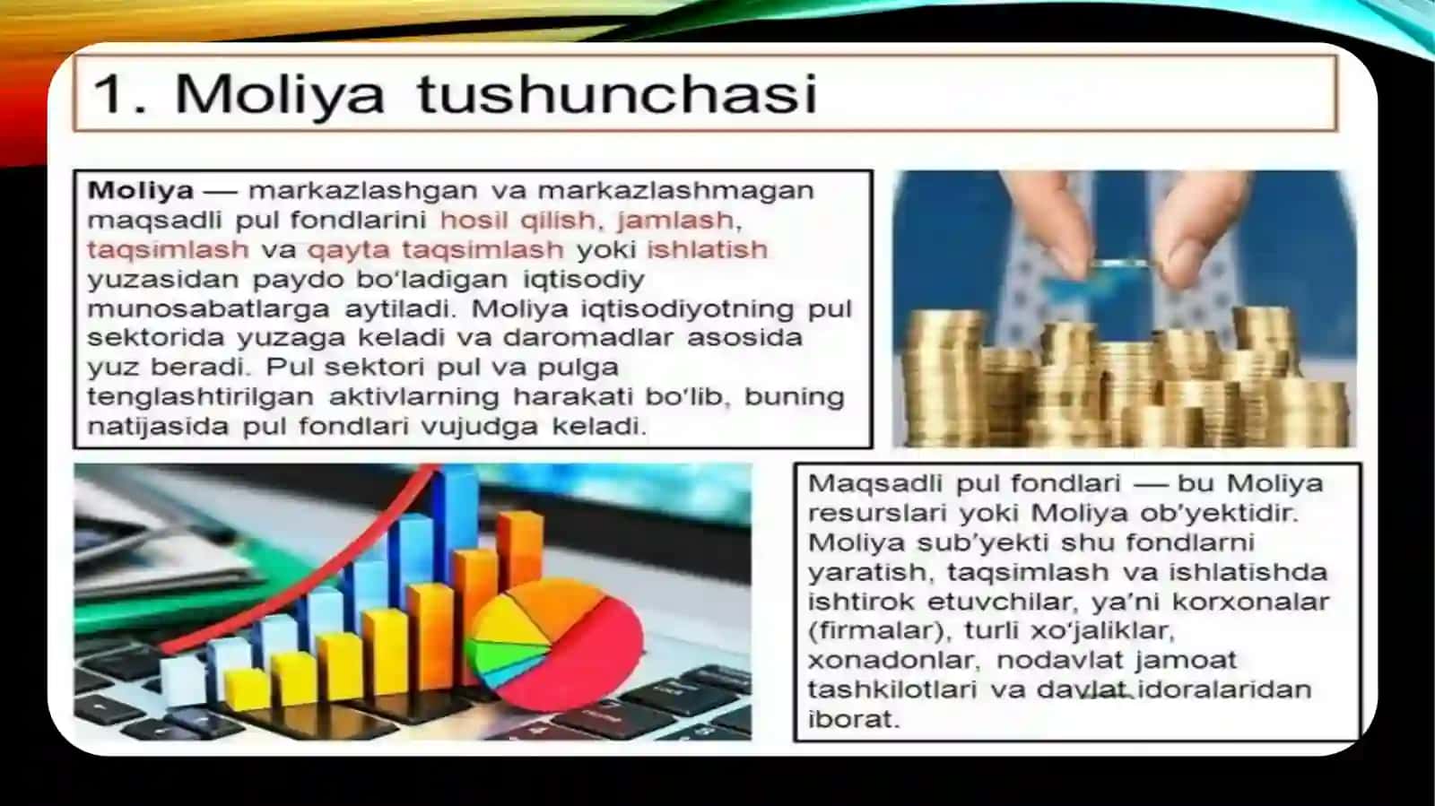 BUXGALTERIYA HISOBI VA AUDITYO’NALISHI IV-KURS TALABASINE’MATOV JASURBEKNINGMOLIYA BOZORI VA MOLIYA TEXNOLOGIYALARFANIDAN TAYYORLAGAN MUSTAQIL ISH TAQDIMOTI 2